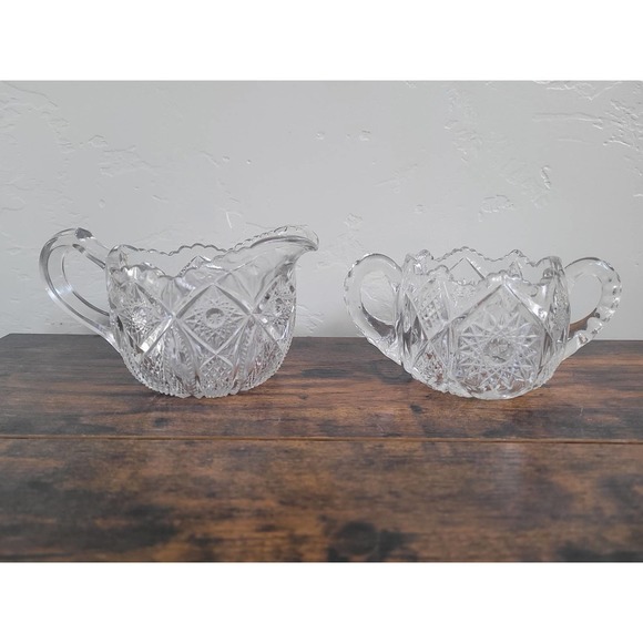 Crystal Cut Glass Creamer and Sugar Bowl | Vintage - Picture 2 of 11